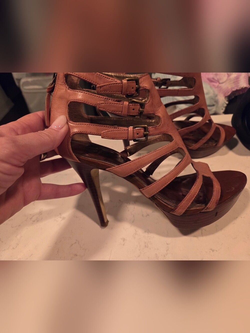 Strappy High Heel Platform Sandal in Brown